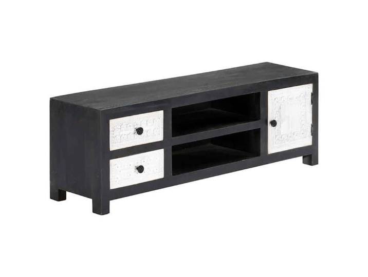 Remise Meuble de télévision - Gris - Meuble TV sculpté à la main - Gris et blanc - 120x30x40cm - Manguier_wzu18a