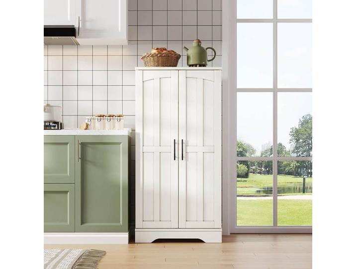 Armoire de cuisine avec éclairage LED à détection de mouvement étagères réglables et espaces de rangement blanche