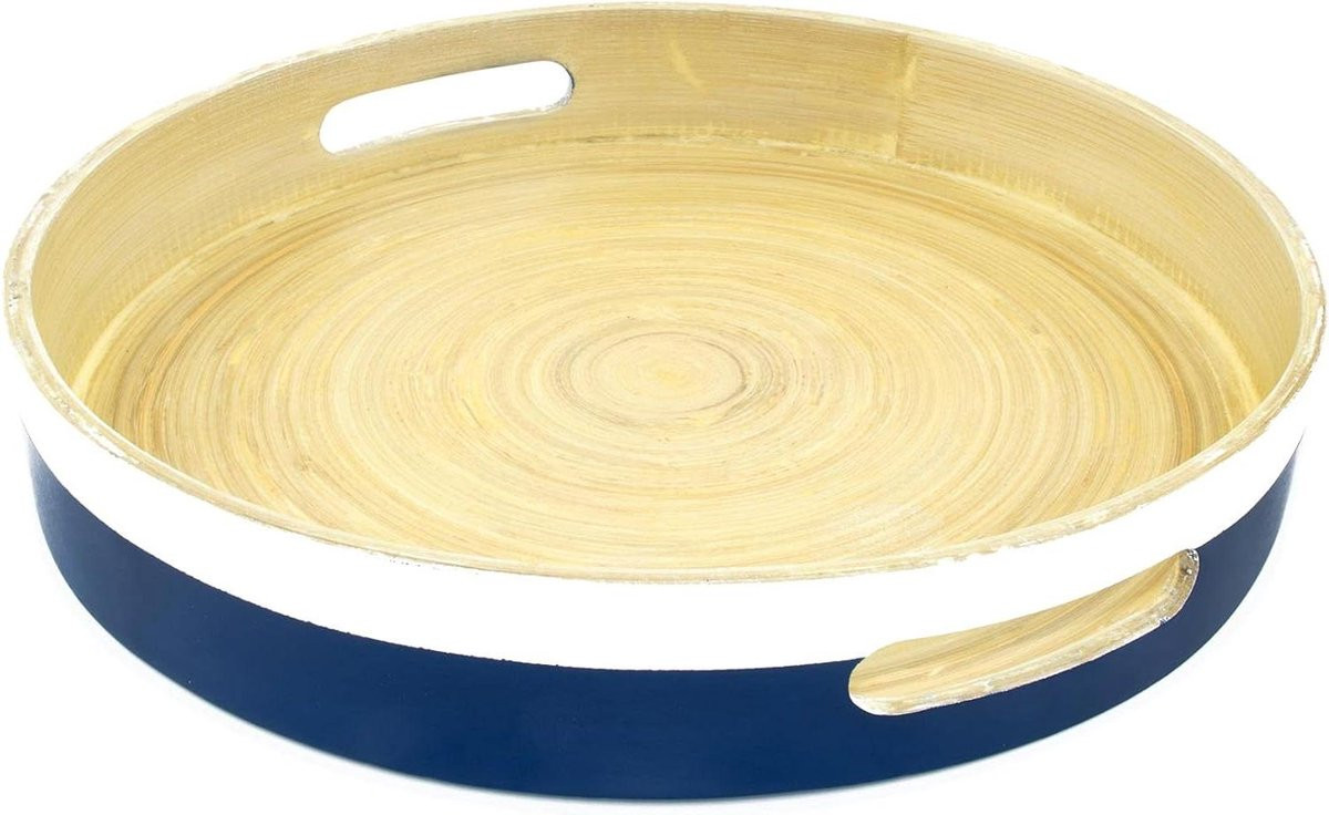 Bamboe Dienblad Rond Blauw Wit - 31 cm Diameter