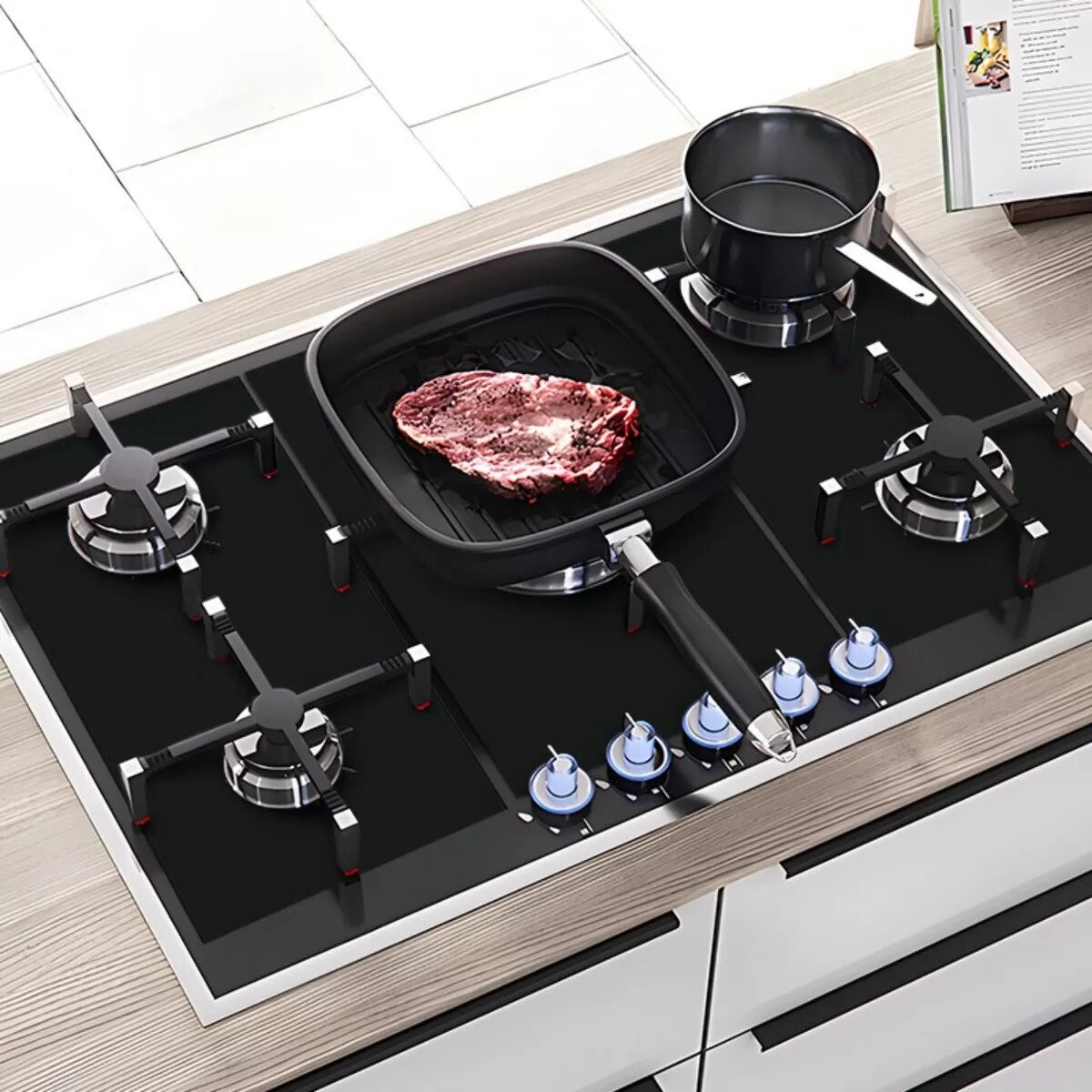 INF Lot de 3 tapis de cuisson en téflon à cinq trous - 538x270x0,2mm Noir