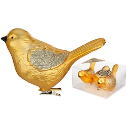 3 Christbaumschmuck Vögel auf Clip 9cm Kunststoff Christbaumkugeln Große Weihnachtskugeln Weihnachtsbaum Deko Weihnachtsbaumschmuck Uni Gold