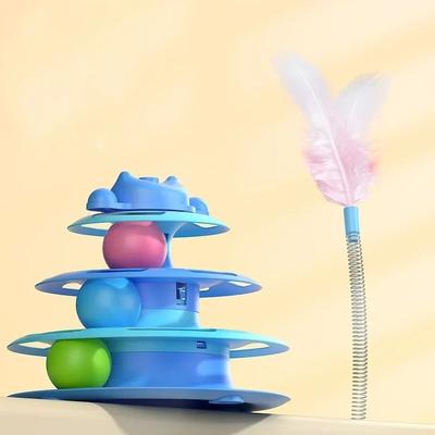 Inspired Finds Triple Track Interactive Cat Ball Toy For Smart Indoor Play blue