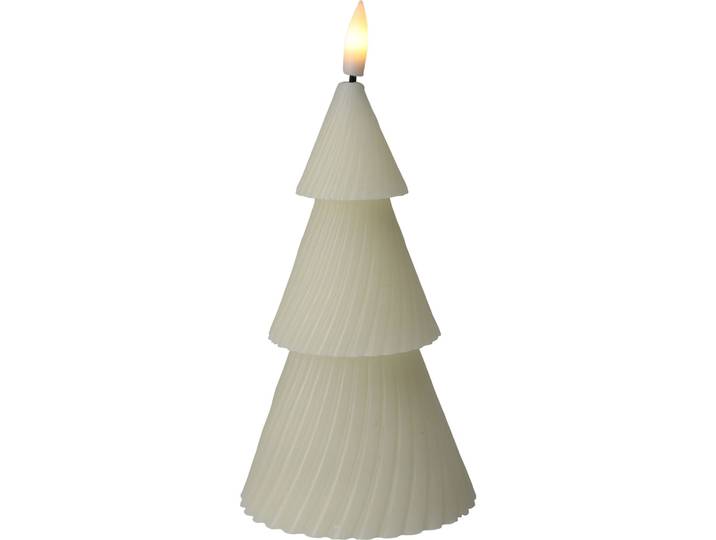 LED-Kerze Tannenbaum, warmweiss flackernd, Ø 7,5 x 11 cm, mit Timer, Elfenbeinfarbe