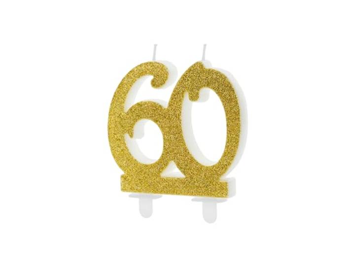 Party Deco Gold Glitter Verjaardagskaars Nummer 60, Cake Decoraties 7.5cm