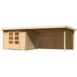 Karibu Gartenhaus Bastrup 5 inkl. 4m Schleppdach und Rückwand - 28 mm-297 x 297 cm- naturbelassen