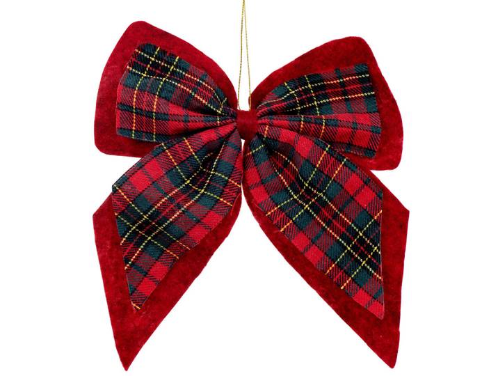 Weihnachtliche Hängedeko Schleife mit Schottenmuster, rot und grün