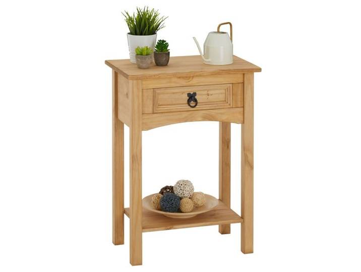 Table console SALSA table d'appoint en bois style mexicain avec 1 tiroir et 1 étagère en pin massif finition teintée/cirée