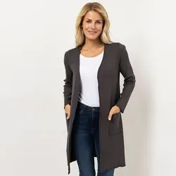 VIA MILANO Longcardigan Rundhalsausschnitt Eingrifftaschen Kanten umstickt