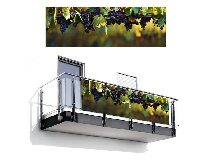 MuchoWow Balkon-Sichtschutz Trauben - Wein - Natur - Grün, Weinrot, Kunststoff, Rechteckig, 300x100 cm, Sonnenschutz, Sichtschutz