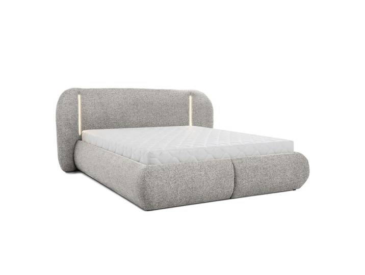Beautysofa Polsterbett Corfu, LED-Beleuchtung, Bettkasten und Taschenfedernmatratze 26 cm, 140x200, Hellgrau, H2 + H3, 140x200 cm, Schlafzimmer, Betten, Polsterbetten
