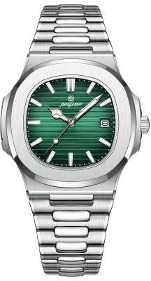 Uplift Treasures Mens Square Quartz Watch Waterproof Luminous Date Wristwatch silver Green