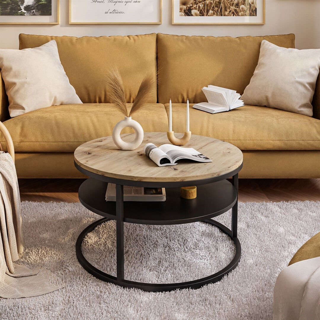 Borough Wharf Guarascio Coffee Table with Storage Artisan/Black 49" H x 70" L x 70" W