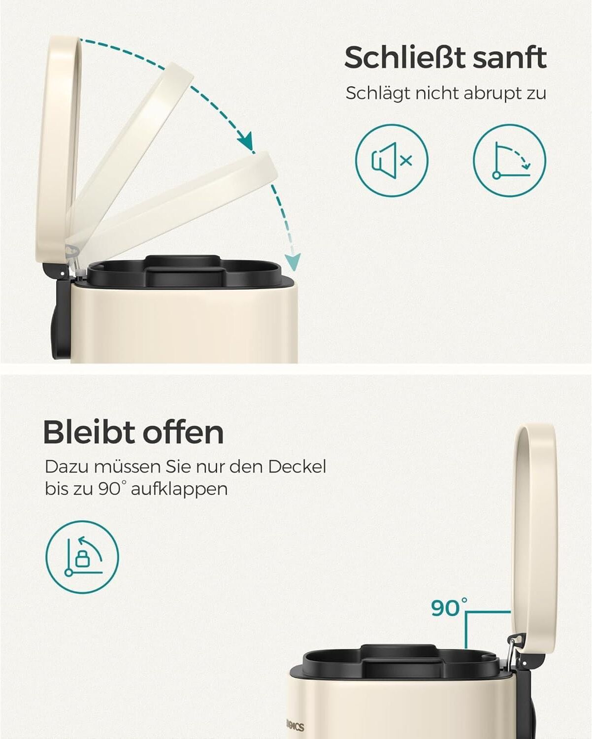 Mülleimer SONGMICS "30 l", beige (natur), 30 l, Kunststoff, Stahl, Mülleimer, Mülleimer natur 30 l