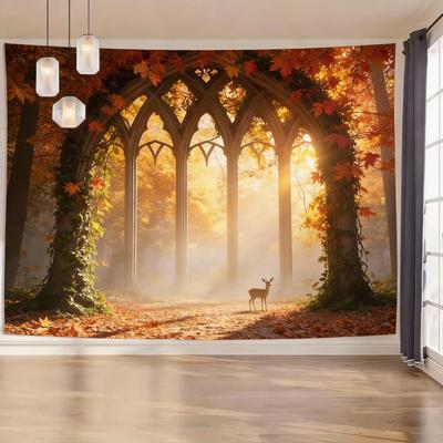Uplift Treasures Gothic Window Landscape Wall Tapestry 9 150x300cm59x118in