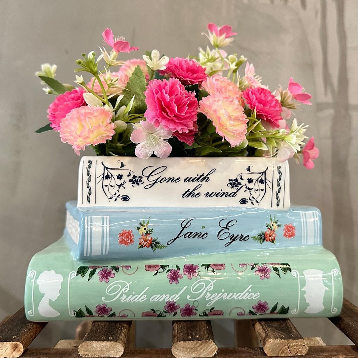 Omgoods Boekenvaas - Decoratieve Boekvormige Plantenpot van Keramiek met Afvoergat