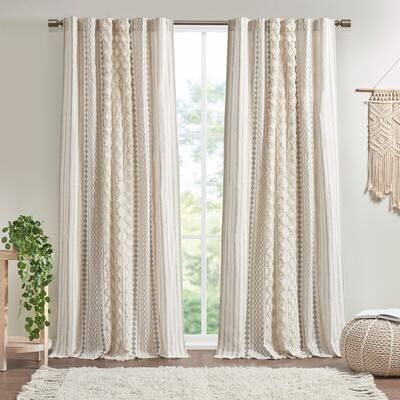 Ink and Ivy INK+IVY Imani 100% Cotton Boho Tufted Chenille Stripe Lined Single Curtain Panel