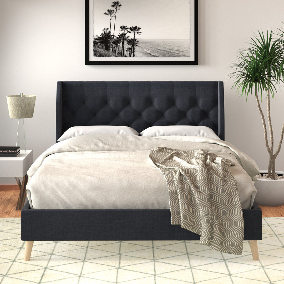 Novogratz Her Majesty Upholstered Platform Bed Blue Double (4'6)