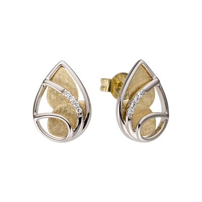 Paar Ohrstecker JOBO "Ohrringe Goldohrringe Tropfen 13 mm", gelbgold 585, Ohrringe, Damen, SI = kleine Einschlüsse, Diamanten Gelbgold 585 Weißgold 585, Diamanten, Gelbgold 585, Weißgold 585, 585 Gold bicolor mit 8 Diamanten