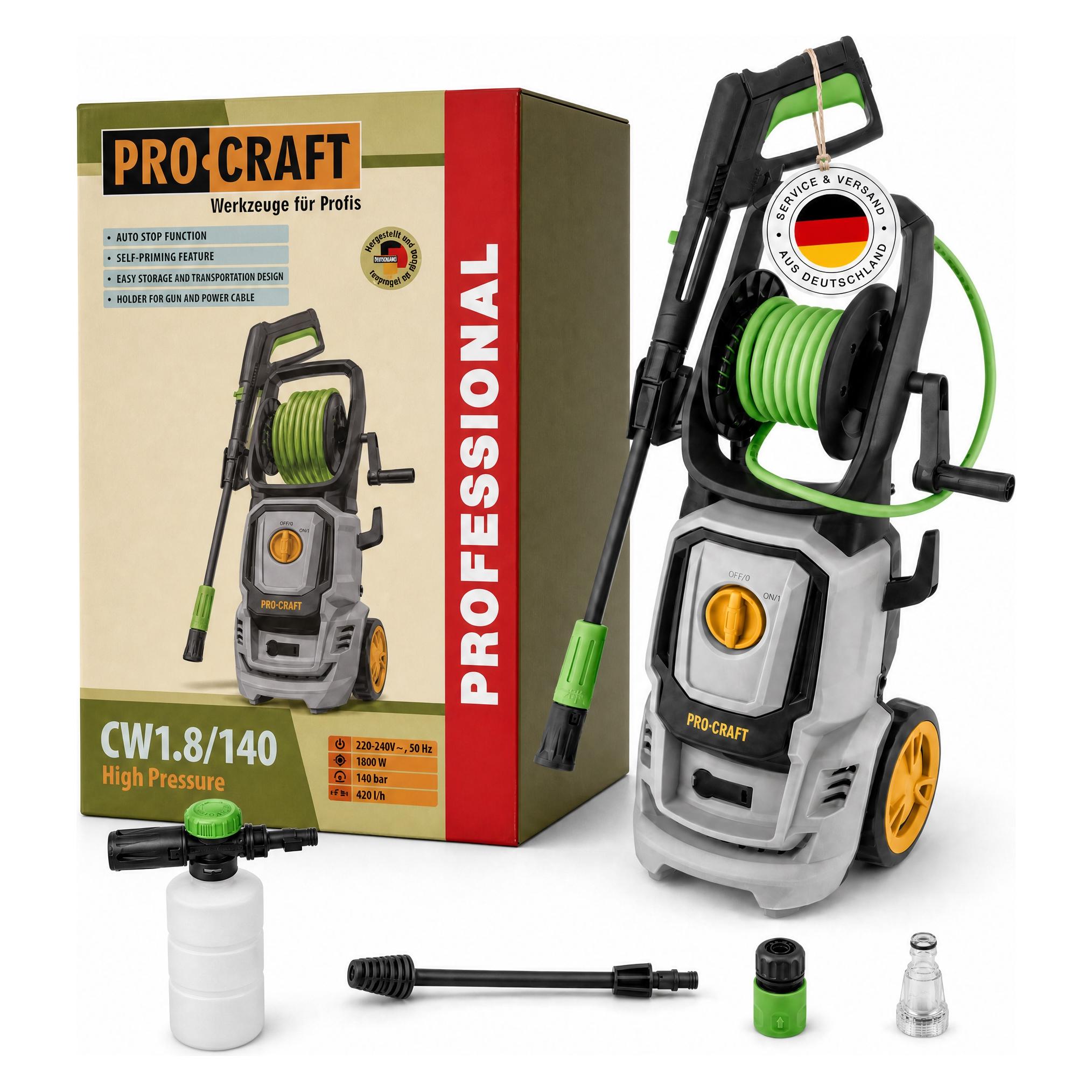 Procraft CW1.8/140 Hochdruckreiniger 1800 Watt 140 bar 7 l/min + Zubehör (Netzbetrieb) (CW1.8/140)