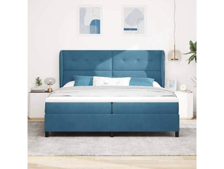 KTHLBRH Doppelbett 200 x 200 cm Dunkelblau Taschenfedern, verstellbares Kopfteil in 2 Höhen, Rahmen aus Massivholz, einfache Montage