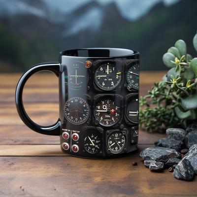 Youfap Market Dad Birthday Gift, Spaceship Combat Aircraft Instrument Panel Coffee Mug, Black Ceramic Mug, Father Tea Cup 5