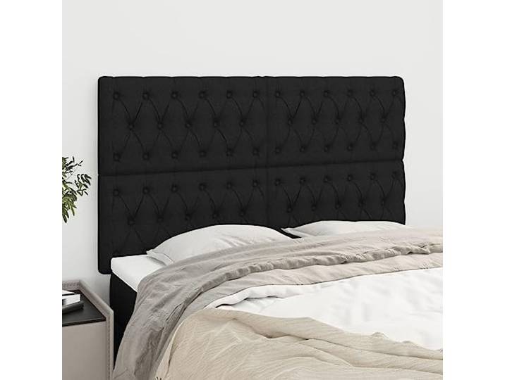 KTHLBRH Kopfteil 4 Stück schwarz aus Stoff klassisch elegantes Design für Bettrahmen mit verstellbaren Beinen aus massivem Lärchenholz für Rückenunterstützung und optimale Stabilität