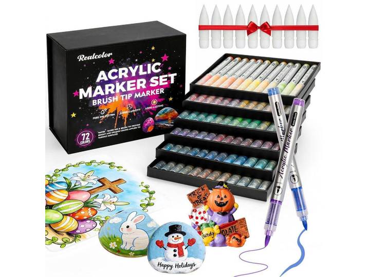 Acrylfarben-Marker Set 72 Farben Pinselspitze, Mehrfarbig, Kunststoff, 1.5x1.5x13.5 cm, Dekoration, Malbedarf & Bastelbedarf