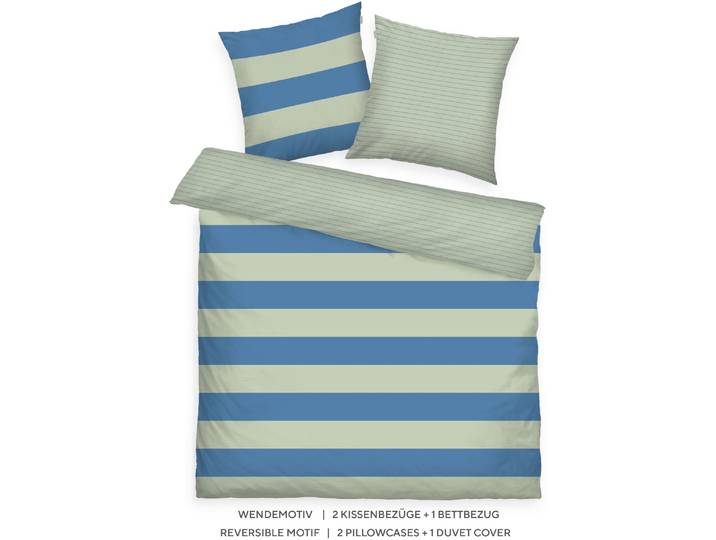 Bettwäsche TOM TAILOR HOME BOLD STRIPES in Gr. 135x200cm, 155x220cm oder 200x220cm , blau (grün leaf, cool blau), B/L: 200cm x 220cm, 1 Stk., 2 Stk., Renforcé, B/L: 80cm x 80cm & 80cm x 80cm, 3 Stk., Renforcé, Obermaterial: 100% Baumwolle, Bettwäsche, Bettwäsche, new bedroom, mit farbigem Markenreissverschluss