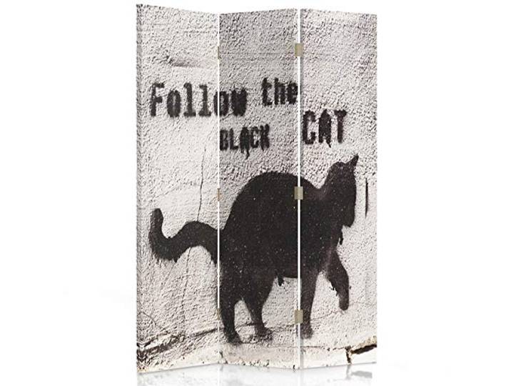 Feeby Frames. Raumteiler, Gedruckten auf Canvas, Leinwand Wandschirme, dekorative Trennwand, Paravent einseitig, 3 teilig (110x150 cm), Katze, Wand, Wand, SCHWARZ