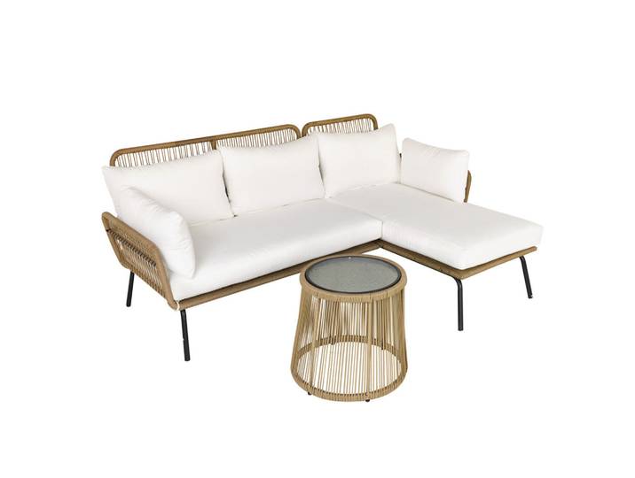 Outsunny Gartenmöbel-Set mit Kissen, mit 1 Beistelltisch, für Garten, Terrasse, Stahl, Kaffee, Creme, Kunststoff, Gartenmöbel, Gartengarnituren, Gartenmöbel-Sets