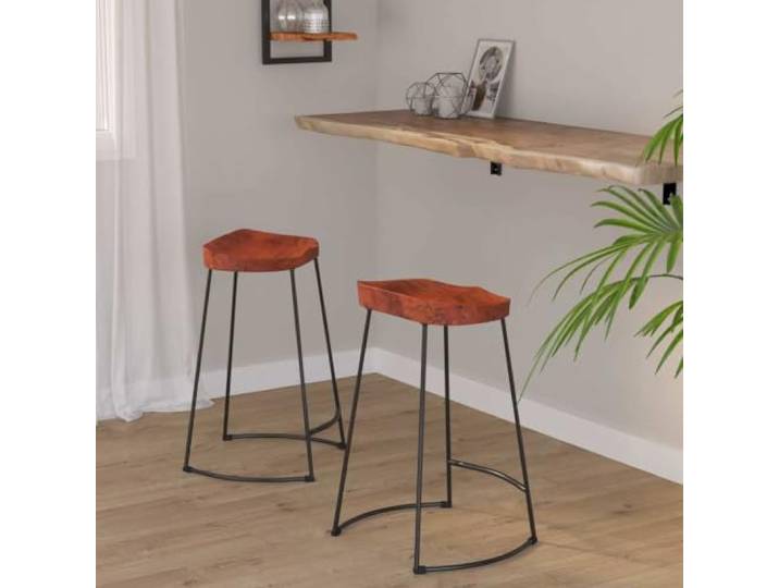 Barhocker 2 Stk. 45x40x63 cm Massivholz Mango mit Eisenrahmen Retro Design Massives Mangoholz, pulverbeschichteter Eisenrahmen, 110 kg Belastbarkeit, für Küche und Balkon, Retro Gavin-Design