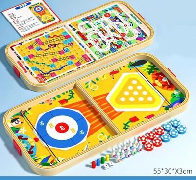 Uplift Picks Wooden Multi Game Board Set Bounce Chess Hockey And Bowling Family Game a