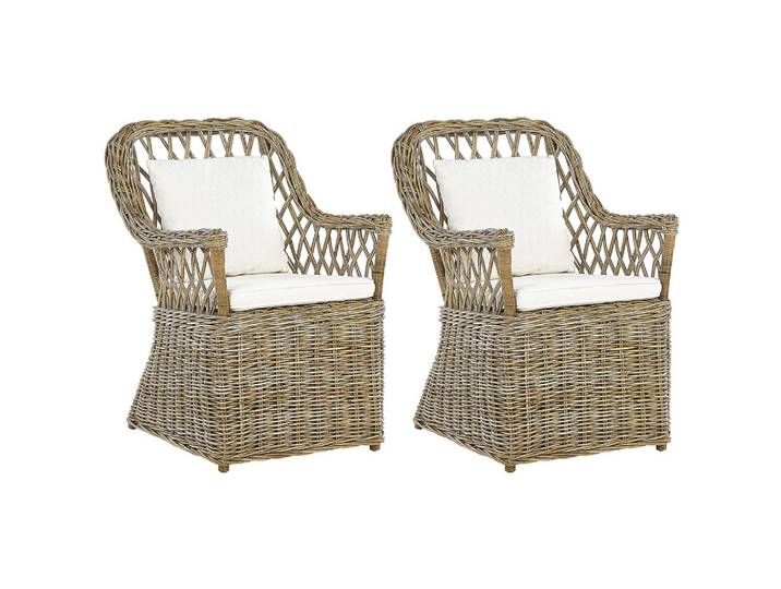 GARTENSESSEL 2er-SET Rattan natürlich Auflagen cremeweiß Maros