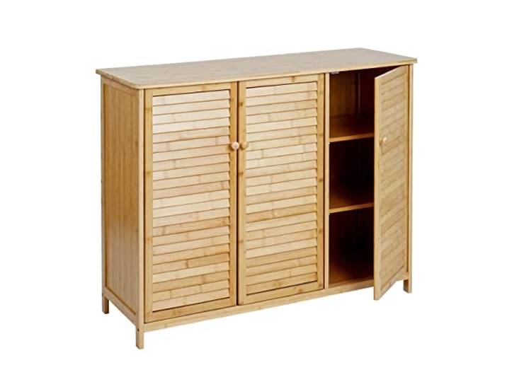 Mendler Sideboard HWC-B18AM 3 Türen Bambus 81x97x34cm Schrank Kommode Highboard,