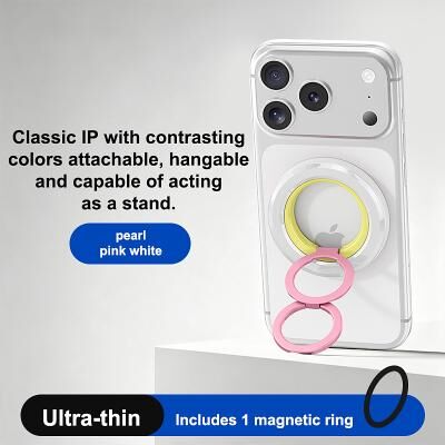 LightInthebox Colorful Magnetic Phone Ring Holder, Dual Ring Foldable Phone Grip Stand, Strong Magnetic Multi-Angle Finger Holder, Fidget Stress Relief Phone Accessory, MagSafe Compatible for iPhone 12 and Above,