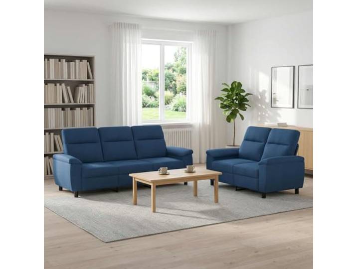 Sofa-Set 2 pcs Blau Stoff Moderner Look,schwarze konische Kunststoffbeine,Metallrahmen,für drinnen