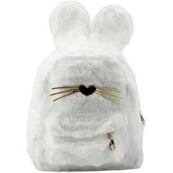 Kinderrucksack aus pelzigem Plüsch mit Hasenohren, Nase und Schnurrhaaren, Weiß, 3 l, 22 cm