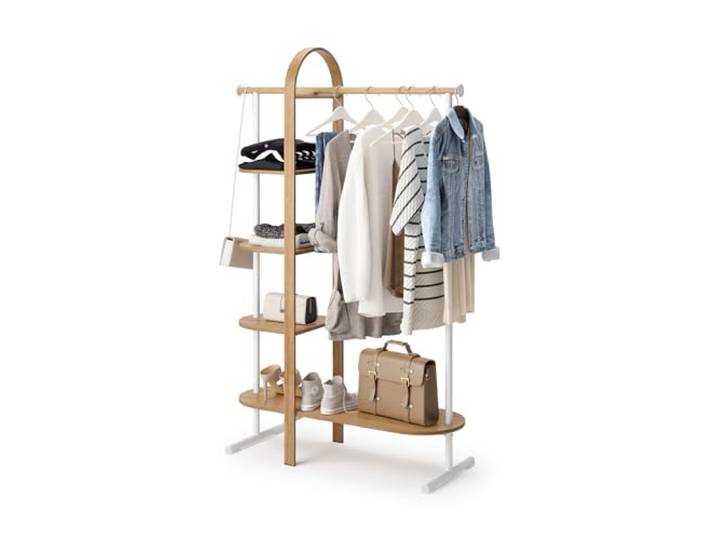 Umbra Bellwood Kleiderständer, Freistehend mit Kleiderstange, Weiss/Natur