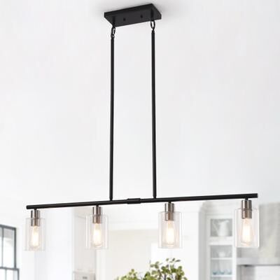 ZJVAIVE 4-Light Modern Industrial Chandelier with Clear Glass Shade for Dining Room Kitchen Living Room