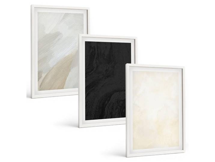 Tulup Bilder SET 3er Set - 40x60 cm Weißer Rahmen - Strukturen schattieren Minimalismus, Kunststoff, Rechteckig, 40x60 cm, einfache und schnelle Anbringung, Bilder & Rahmen, Bilder