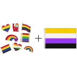 Gravidus Set 1 Flagge + 8 Anstecker 150x90 cm, Pride Anstecker Set mit Symbolen