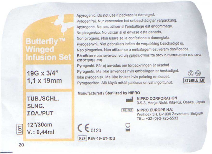 Butterfly Infusionszubehör 19 G gelb