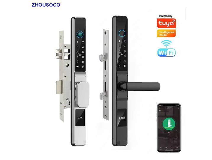 TUYA – serrure de porte intelligente WIFI, étanche, application d'empreintes digitales, mot de passe, carte RFID, serrure électronique numérique sans clé, coulissante en aluminium/verre