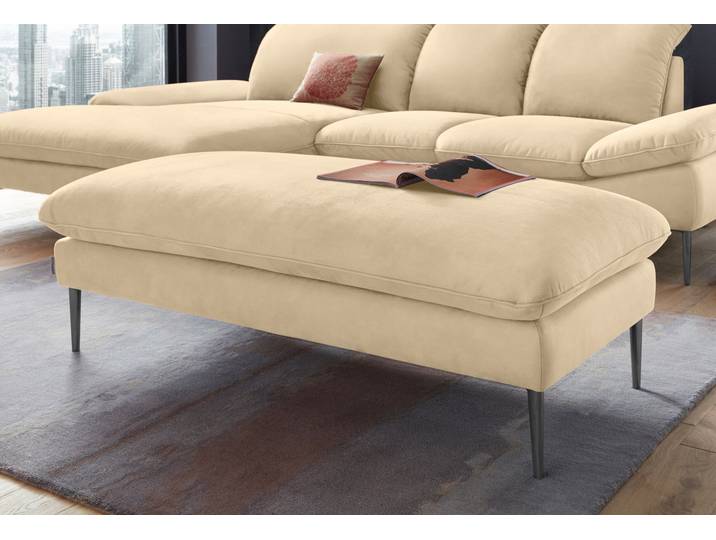 Polsterhocker, Chenille-Flachgewebe & Leder, Beige, 151×45×71 cm, Modern, Willi-Schillig