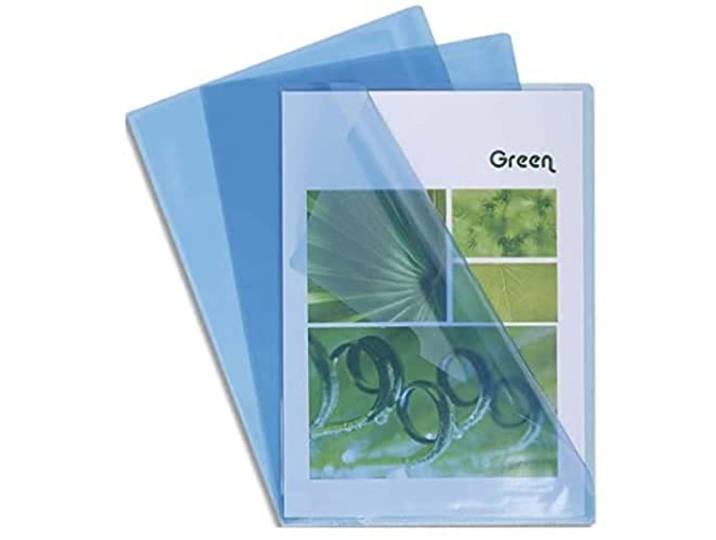 Exacompta Etui 100 Pochettes Coins A4 PVC Lisse 13/100ème Bleu
