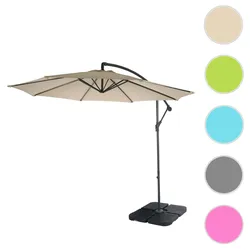 Ampelschirm Acerra, Sonnenschirm Sonnenschutz, Ø 3m neigbar, Polyester/Stahl 11kg ~ creme mit Ständer