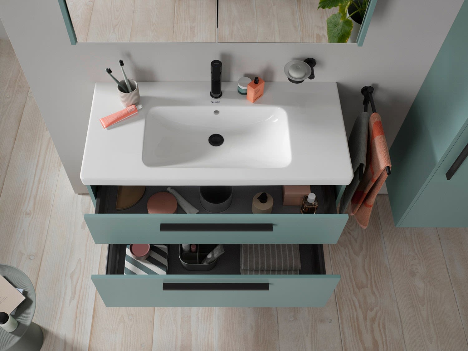 Duravit D-Code Waschtischunterbau 98,4 cm, 2 Auszüge, Griff diamantschwarz