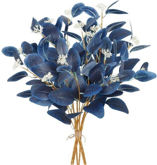 Unyqoos 12-delige set kunstmatige eucalyptus takken, diepblauw, 50 cm