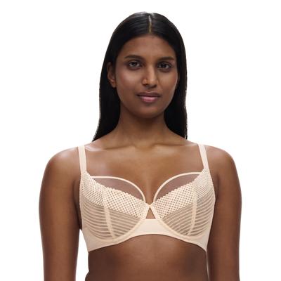 Bügel-BH CHANTELLE "PLAY", Damen, Gr. 70, Cup i, beige (golden beige), Obermaterial: 71% Polyamid, 29% Elasthan, BHs Bügel-BH, Spitze, Tüll, blickdichtes Gewebe, Cut-Outs am Mittelsteg