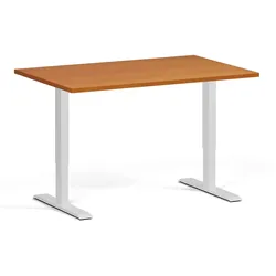Höhenverstellbarer Schreibtisch, 1 Motor, 74-123 cm, Tischplatte 120x80 cm, weißes Metallgestell, Kirschbaum